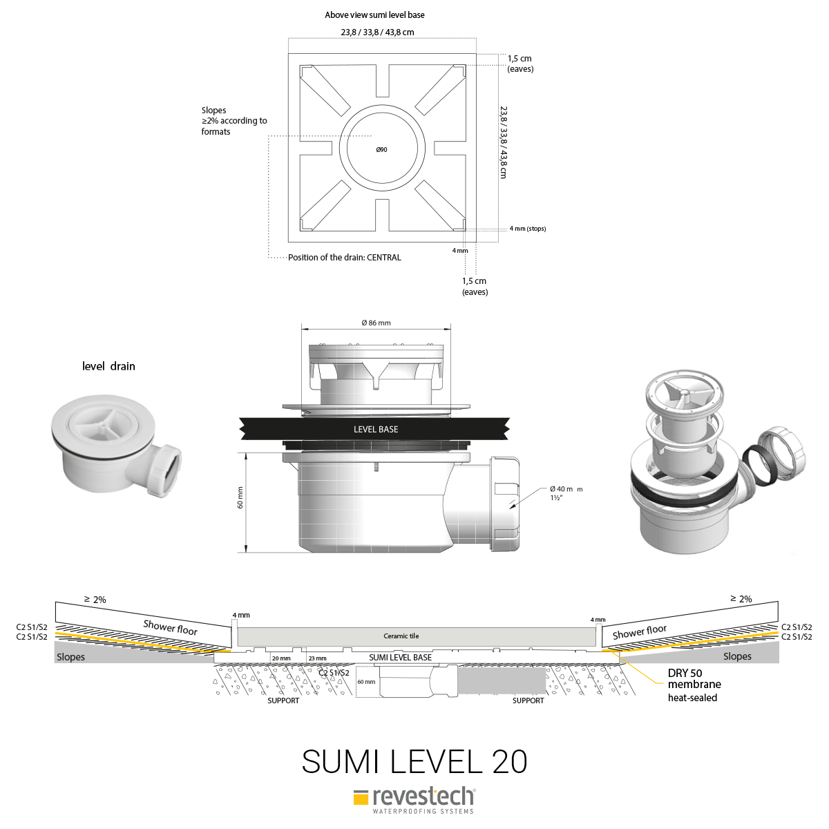 Hidden Square Shower Drain 20X20